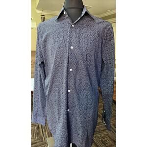 Bonobos Men’s Navy Patterned Long Sleeve Dress Shirt XXL 17‎